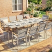 TAVOLO DA GIARDINO ALLUNGABILE PER 8-10 PERSONE, IN ALLUMINIO E ACCIAIO, 154/214X85X73 CM, GRIGIO