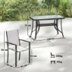 SET DA GIARDINO 5PZ CON 4 SEDIE IMPILABILI E TAVOLO IN VETRO TEMPERATO CON FORO PER OMBRELLONE, GRIGIO CHIARO