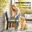 SET DA GIARDINO 5PZ CON 4 SEDIE IMPILABILI E TAVOLO IN VETRO TEMPERATO CON FORO PER OMBRELLONE, GRIGIO CHIARO
