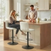 SET 2 SGABELLI DA BAR REGOLABILI CON POGGIAPIEDI, IN PELLE PU E ACCIAIO, 39.5X44X88-110 CM, CREMA