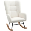 Sedia a Dondolo in Velluto Teddy, Metallo e Legno per Camera da Letto e Soggiorno, 70x94x100 cm, Bianco Crema