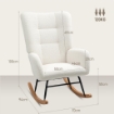 Sedia a Dondolo in Velluto Teddy, Metallo e Legno per Camera da Letto e Soggiorno, 70x94x100 cm, Bianco Crema