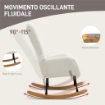 Sedia a Dondolo in Velluto Teddy, Metallo e Legno per Camera da Letto e Soggiorno, 70x94x100 cm, Bianco Crema