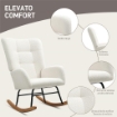 Sedia a Dondolo in Velluto Teddy, Metallo e Legno per Camera da Letto e Soggiorno, 70x94x100 cm, Bianco Crema