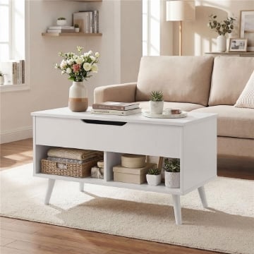TAVOLINO DA CAFFÞ CON PIANO SOLLEVABILE E SPAZIO NASCOSTO, 75 CM BIANCO PUNZONATO