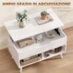 TAVOLINO DA CAFFÞ CON PIANO SOLLEVABILE E SPAZIO NASCOSTO, 75 CM BIANCO PUNZONATO