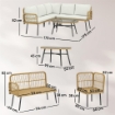 SALOTTO DA GIARDINO 4PZ CON 2 DIVANI 2 POSTI, ANGOLO E TAVOLINO DA CAFFÞ, IN ACCIAIO E RATTAN, LEGNO E CREMA