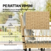 SALOTTO DA GIARDINO 4PZ CON 2 DIVANI 2 POSTI, ANGOLO E TAVOLINO DA CAFFÞ, IN ACCIAIO E RATTAN, LEGNO E CREMA
