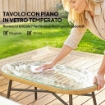 SALOTTO DA GIARDINO 4PZ CON 2 DIVANI 2 POSTI, ANGOLO E TAVOLINO DA CAFFÞ, IN ACCIAIO E RATTAN, LEGNO E CREMA
