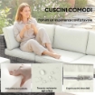 MOBILI DA GIARDINO 6PZ IN RATTAN E ACCIAIO CON DIVANO, TAVOLINO E CUSCINI, GRIGIO
