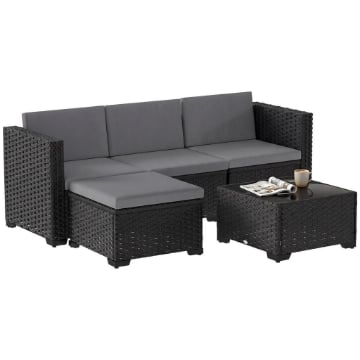 5-PIECE MODULAR WICKER GARDEN SET WITH CUSHIONS, GRAY CORNER SOFA