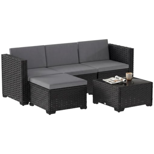 5-PIECE MODULAR WICKER GARDEN SET WITH CUSHIONS, GRAY CORNER SOFA