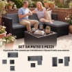 5-PIECE MODULAR WICKER GARDEN SET WITH CUSHIONS, GRAY CORNER SOFA