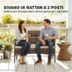 DIVANO DA GIARDINO 2 POSTI CON CUSCINI E TAPPETINI ANTISCIVOLO, IN RATTAN E ACCIAIO, 115X63X85 CM, BEIGE