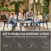 MOBILI DA GIARDINO 4PZ CON TAVOLINO DA CAFFÞ IN VETRO TEMPERATO E 3 SEDUTE IN TESSUTO TESLIN, NERO