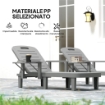 SET 2 SDRAIO DA GIARDINO REGOLABILI CON TAVOLINO E BRACCIOLI, IN POLIPROPILENE, 79X158X88 CM, GRIGIO SCURO