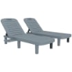 SET 2 LETTINI PRENDISOLE CON SCHIENALE REGOLABILE E VASSOI, IN POLIPROPILENE, 62X158X88 CM, GRIGIO SCURO