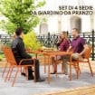 SET 4 SEDIE DA GIARDINO SEDIE DA ESTERNO IMPILABILI 56X66X91 CM ARANCIONE