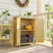 ARMADIO DA GIARDINO IN LEGNO CON PIANO IN ACCIAIO, RIPIANI E GANCI, 71.5X39X95 CM