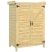 ARMADIO DA GIARDINO IN LEGNO CON PIANO IN ACCIAIO, RIPIANI E GANCI, 71.5X39X95 CM