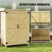 ARMADIO DA GIARDINO IN LEGNO CON PIANO IN ACCIAIO, RIPIANI E GANCI, 71.5X39X95 CM