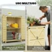 ARMADIO DA GIARDINO IN LEGNO CON PIANO IN ACCIAIO, RIPIANI E GANCI, 71.5X39X95 CM