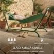 AMACA DA GIARDINO CON SUPPORTO, TASCA LATERALE E POGGIATESTA, IN METALLO E POLIESTERE, 237X90X92 CM, VERDE SCURO