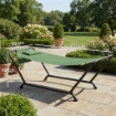 AMACA DA GIARDINO CON SUPPORTO, TASCA LATERALE E POGGIATESTA, IN METALLO E POLIESTERE, 237X90X92 CM, VERDE SCURO