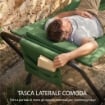 AMACA DA GIARDINO CON SUPPORTO, TASCA LATERALE E POGGIATESTA, IN METALLO E POLIESTERE, 237X90X92 CM, VERDE SCURO