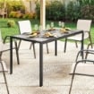 Tavolo da Giardino 4-6 Persone con Piano Effetto Legno, in Acciaio e Plastica, 150x80x74 cm, Grigio e Nero