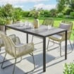 Tavolo da Giardino 4-6 Persone con Piano Effetto Legno, in Acciaio e Plastica, 150x80x74 cm, Grigio e Nero