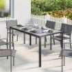 Tavolo da Giardino 4-6 Persone con Piano Effetto Legno, in Acciaio e Plastica, 150x80x74 cm, Grigio e Nero