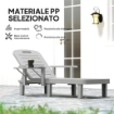 SDRAIO DA GIARDINO REGOLABILE CON TAVOLINO E BRACCIOLI, IN POLIPROPILENE, 79X158X88 CM, GRIGIO CHIARO