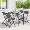 Set Tavolo Regolabile e 4 Sedie da Giardino Pieghevoli in HDPE Effetto Legno, Grigio Scuro