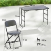 Set Tavolo Regolabile e 4 Sedie da Giardino Pieghevoli in HDPE Effetto Legno, Grigio Scuro