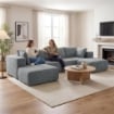 DIVANO MODULABILE AD ANGOLO IN TESSUTO EFFETTO VELLUTO CON CUSCINI, 294X165X70 CM, GRIGIO SCURO