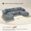 DIVANO MODULABILE AD ANGOLO IN TESSUTO EFFETTO VELLUTO CON CUSCINI, 294X165X70 CM, GRIGIO SCURO