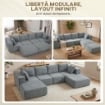 DIVANO MODULABILE AD ANGOLO IN TESSUTO EFFETTO VELLUTO CON CUSCINI, 294X165X70 CM, GRIGIO SCURO