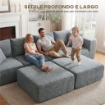 DIVANO MODULABILE AD ANGOLO IN TESSUTO EFFETTO VELLUTO CON CUSCINI, 294X165X70 CM, GRIGIO SCURO