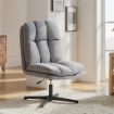 SEDIA DA SALOTTO GIREVOLE IN TESSUTO EFFETTO LINO E METALLO, 63X75X92-102 CM, GRIGIO CHIARO