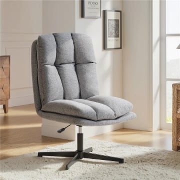 SEDIA DA SALOTTO GIREVOLE IN TESSUTO EFFETTO LINO E METALLO, 63X75X92-102 CM, GRIGIO CHIARO