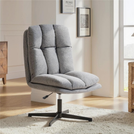 SEDIA DA SALOTTO GIREVOLE IN TESSUTO EFFETTO LINO E METALLO, 63X75X92-102 CM, GRIGIO CHIARO