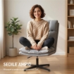 SEDIA DA SALOTTO GIREVOLE IN TESSUTO EFFETTO LINO E METALLO, 63X75X92-102 CM, GRIGIO CHIARO