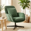 POLTRONA DA SALOTTO GIREVOLE CON CUSCINO LOMBARE E RIVESTIMENTO IN TESSUTO EFFETTO VELLUTO, VERDE