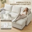DIVANO ANGOLARE 3 POSTI MODULARE IN TESSUTO EFFETTO PELLE TRASPIRANTE CON CONTENITORE POGGIAPIEDI, CUSCINI, CREMA