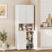 Credenza Cucina Alta 180cm, Mobile Dispensa con Ante Soft-Close, Ripiano Aperto, 2 Armadietti, Ripiani Regolabili, Mobile Cucina Moderno per Sala da Pranzo Soggiorno, Bianco Lucido