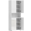 Credenza Cucina Alta 180cm, Mobile Dispensa con Ante Soft-Close, Ripiano Aperto, 2 Armadietti, Ripiani Regolabili, Mobile Cucina Moderno per Sala da Pranzo Soggiorno, Bianco Lucido