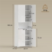 Credenza Cucina Alta 180cm, Mobile Dispensa con Ante Soft-Close, Ripiano Aperto, 2 Armadietti, Ripiani Regolabili, Mobile Cucina Moderno per Sala da Pranzo Soggiorno, Bianco Lucido