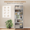 Credenza Cucina Alta 180cm, Mobile Dispensa con Ante Soft-Close, Ripiano Aperto, 2 Armadietti, Ripiani Regolabili, Mobile Cucina Moderno per Sala da Pranzo Soggiorno, Bianco Lucido
