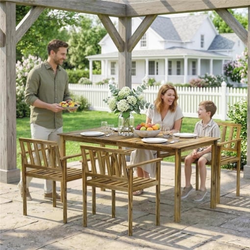 Set da Pranzo da Giardino 5 Pezzi, Tavolo e Sedie per 4 Persone, Teak